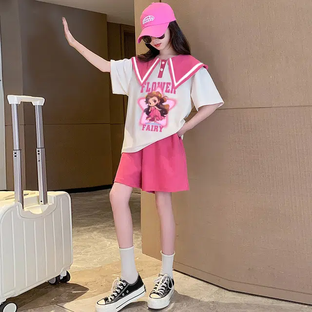 唐狮童装 翻领舒适短袖上衣简约百搭柔软裤子休闲运动套装 儿童款 白色