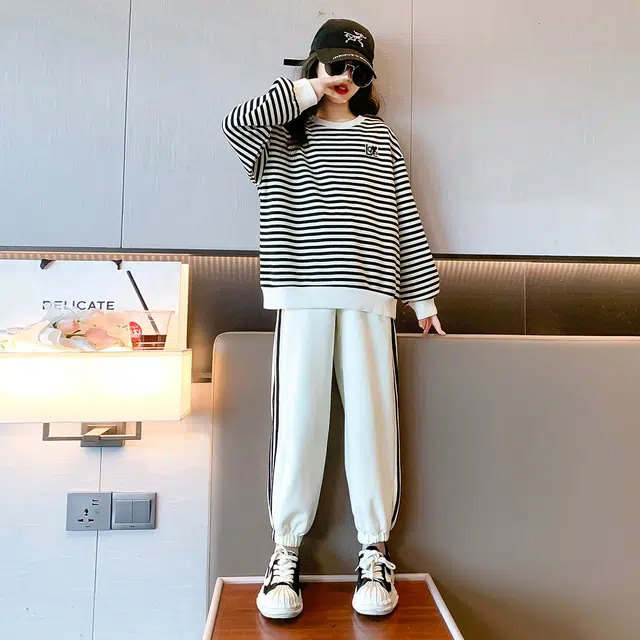 唐狮童装 圆领套头落肩上衣宽松束脚裤休闲运动套装 儿童款