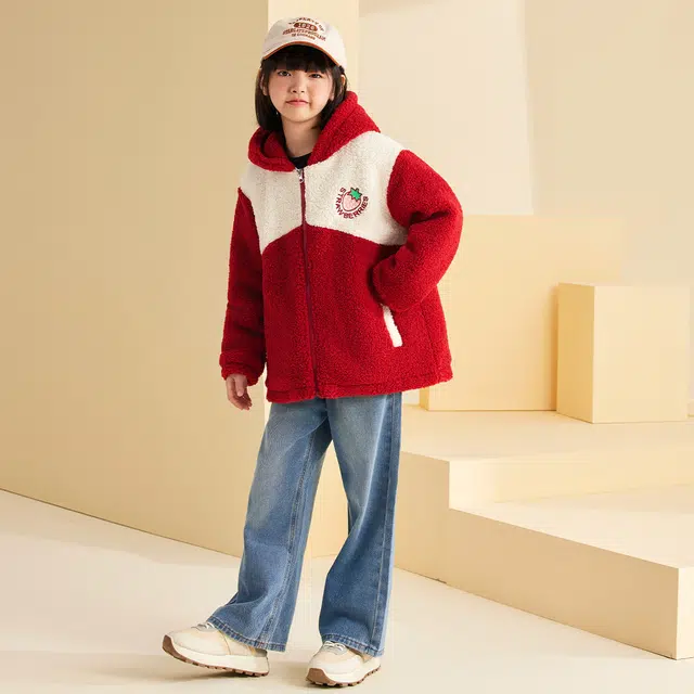 唐狮童装 字母加绒加厚连帽拉链休闲长袖绒感外套 儿童款