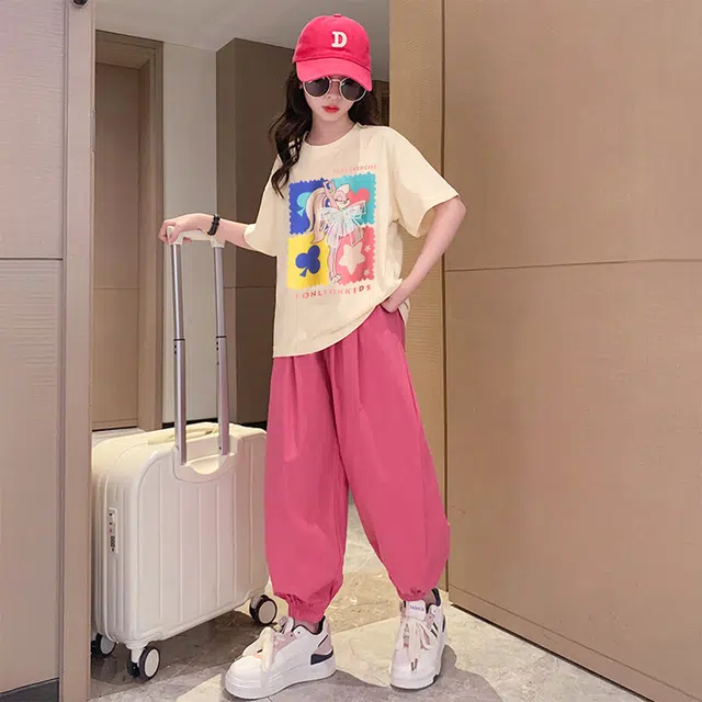 儿童款 唐狮童装 舒适柔软轻盈透气休闲运动套装 杏色