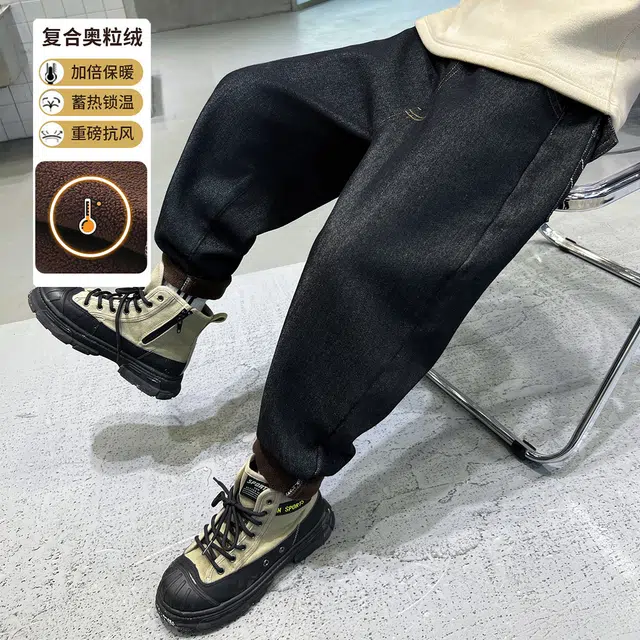 唐狮童装 复古松紧腰直筒宽松休闲牛仔裤 儿童款 黑色