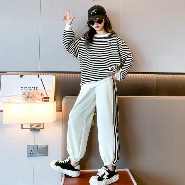 唐狮童装 圆领套头落肩上衣宽松束脚裤休闲运动套装 儿童款