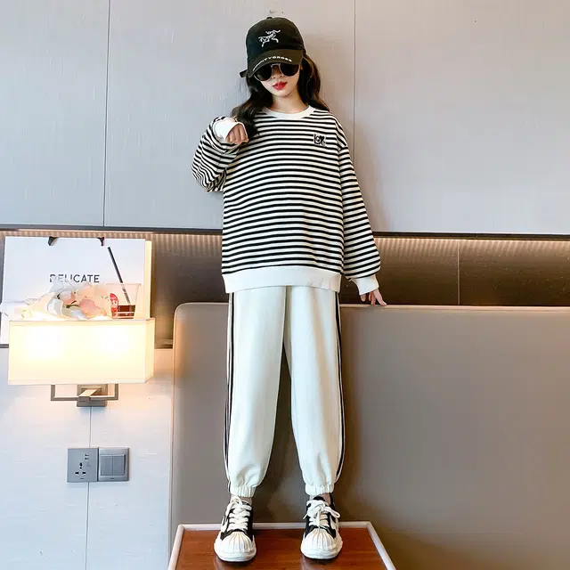 唐狮童装 圆领套头落肩上衣宽松束脚裤休闲运动套装 儿童款