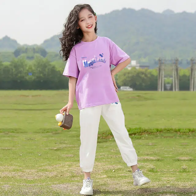 唐狮童装 舒适柔软轻盈宽松透气休闲运动套装 儿童款 浅紫色