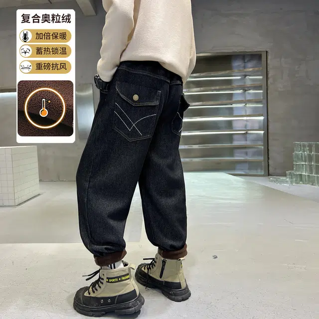 唐狮童装 复古松紧腰直筒宽松休闲牛仔裤 儿童款 黑色