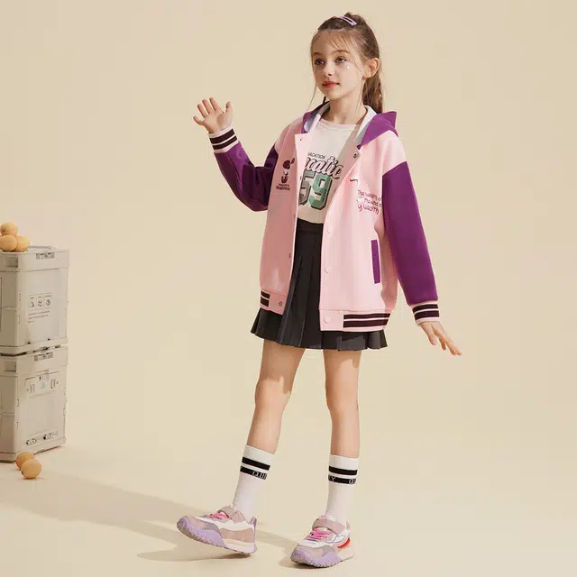 唐狮童装 时尚连帽宽松百搭棒球服 儿童款 桃色
