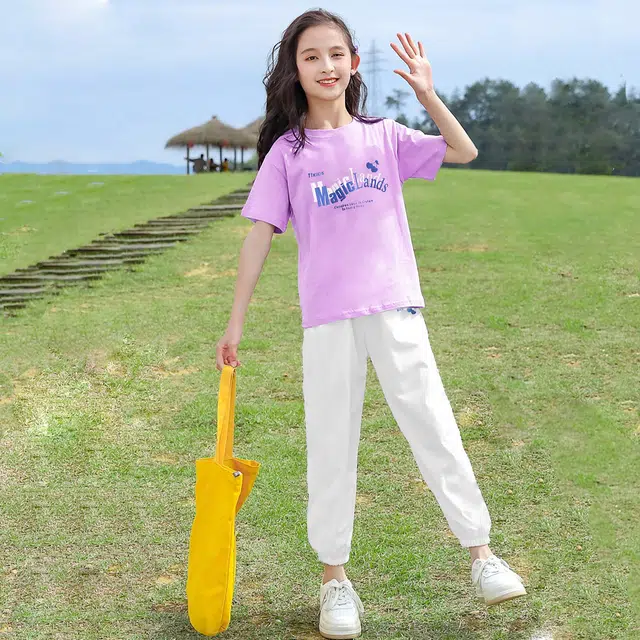 唐狮童装 舒适柔软轻盈宽松透气休闲运动套装 儿童款 浅紫色