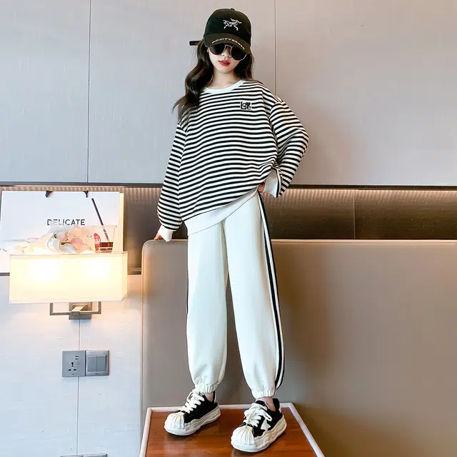 唐狮童装 圆领套头落肩上衣宽松束脚裤休闲运动套装 儿童款