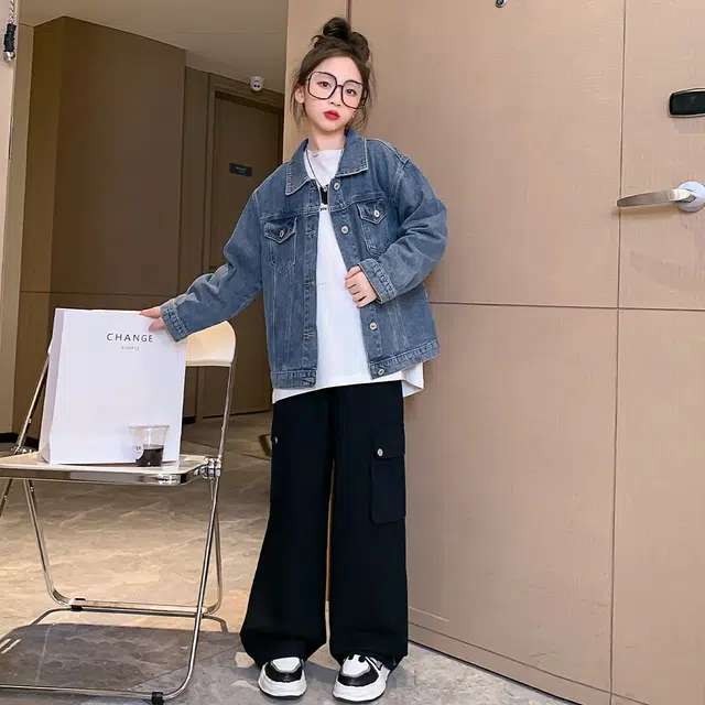 儿童款 唐狮童装 舒适简约百搭牛仔外套 中牛仔蓝