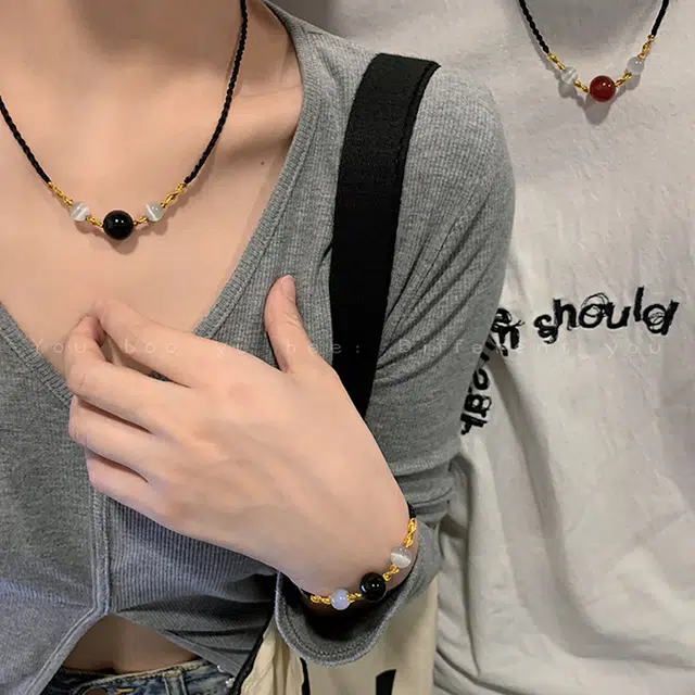 久爱 相思豆项链手工编织绳新中式国潮浪漫气质 玛瑙 吊坠 男女同款情侣款