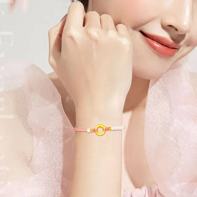 久爱 莫比乌斯环手饰 爱无止境 手工编织绳 甜美精致饰品 古法工艺 足金 一口价 黄金手链 女款