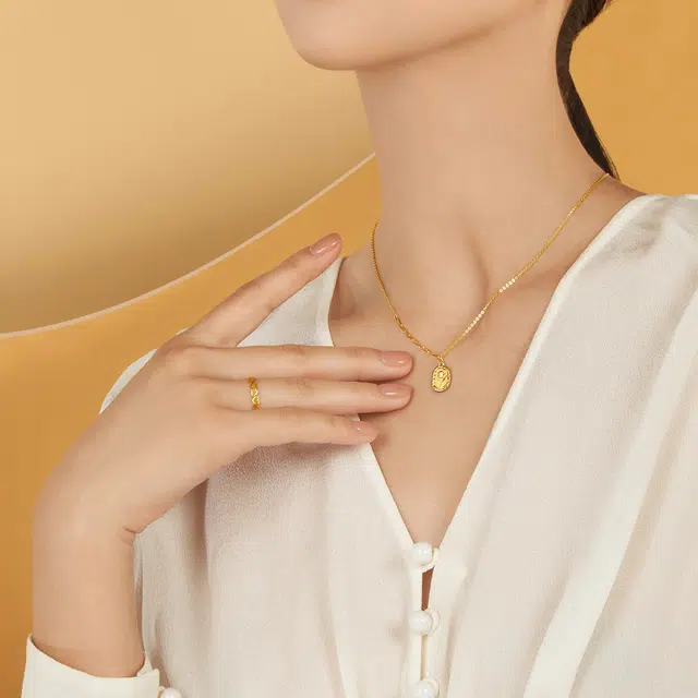 久爱 满心镜面拼接爱心固口戒 足金 黄金戒指 女款