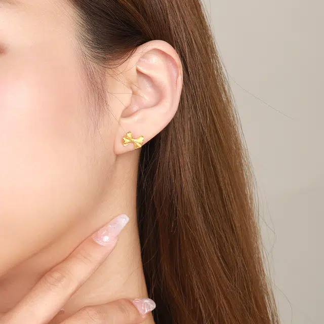 久爱 甜心蝴蝶结耳饰 可爱精致小巧轻奢饰品 足金 黄金耳钉 女款