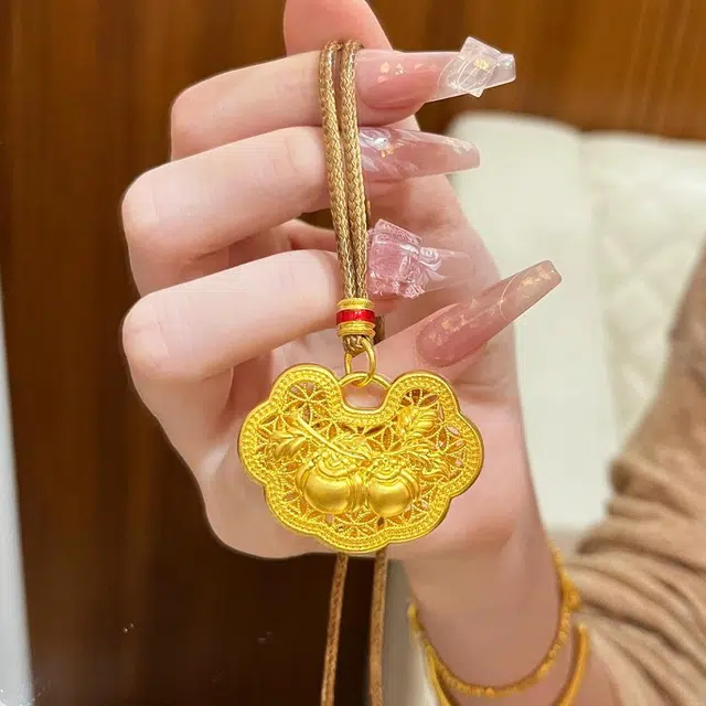 久爱 新中式平安锁 事事如意 镂空花丝古法工艺 新中式温婉国潮优雅贵气高级感 足金 按克计价 黄金项链 男女同款情侣款
