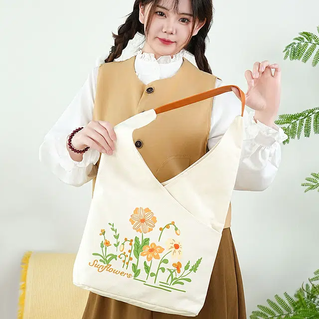 猫的天空之城 向阳而生印花设计百搭高级感 帆布 单肩包 中号 女款 白色