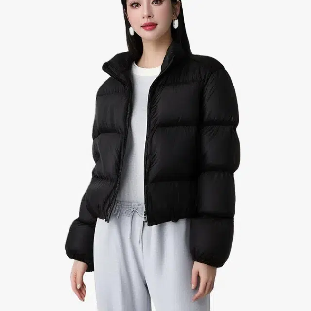 花蔓色 美式立领纯色美拉德外套短款加厚小个子面包服经典韩版宽松显瘦修身保暖舒适时尚肯豆风棉服 女款