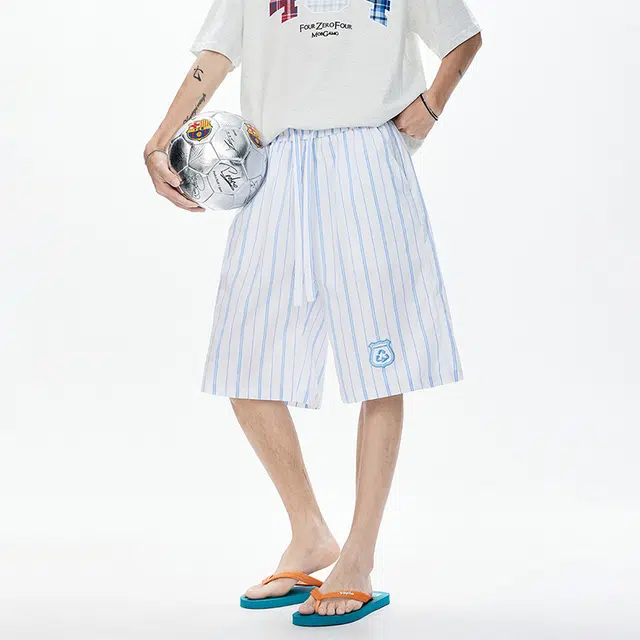 双星八特 学院风宽松舒适透气速干薄款条纹五分休闲短裤 男女同款