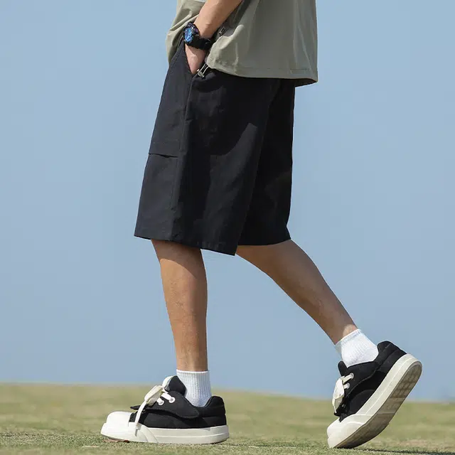 双星八特 山系户外百搭透气宽松大口袋简约纯色系带休闲短裤 男女同款