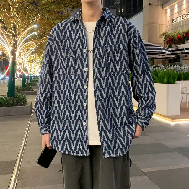 双星八特 学院风撞色条纹宽松休闲百搭牛仔外套长袖衬衫 男女同款