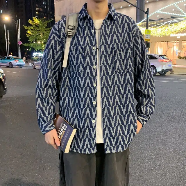 双星八特 学院风撞色条纹宽松休闲百搭牛仔外套长袖衬衫 男女同款