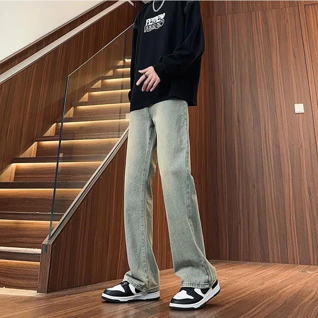 双星八特 美式复古高街微喇水洗做旧舒适百搭柔软修身牛仔裤 男女同款