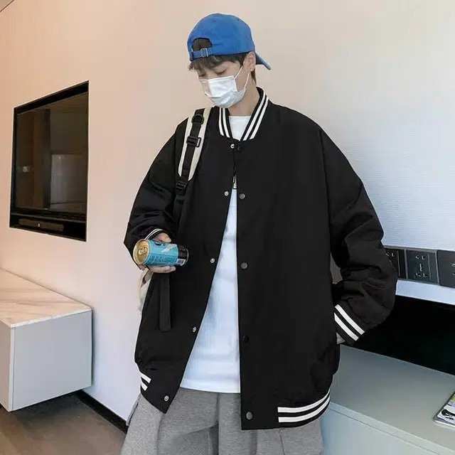 双星八特  美式高街复古重磅飞行员宽松休闲学院风无性别主义撞色拼接百搭单排扣棒球服 男女同款