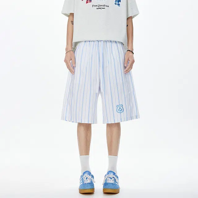 双星八特 学院风宽松舒适透气速干薄款条纹五分休闲短裤 男女同款