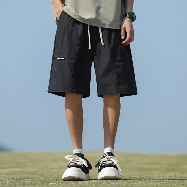 双星八特 山系户外百搭透气宽松大口袋简约纯色系带休闲短裤 男女同款