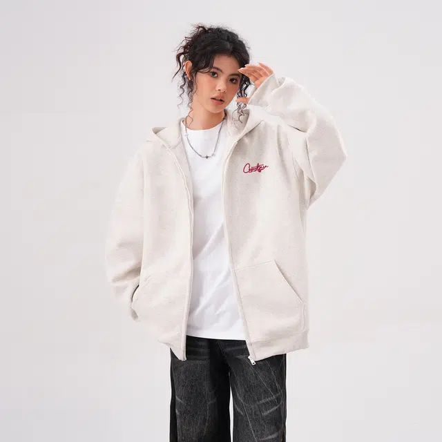 卡皮巴拉小黄豚 美式高街复古潮牌立体字母万针刺绣宽松休闲潮流百搭重磅拉链开衫连帽上衣夹克外套 男女同款