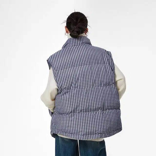 卡皮巴拉小黄豚 美式复古高街解构拼接氛围感卡通仿刺绣字母印花街头嘻哈痞帅宽松格纹叠穿无袖坎肩户外通勤保暖舒适立领棉衣外套马甲 男女同款