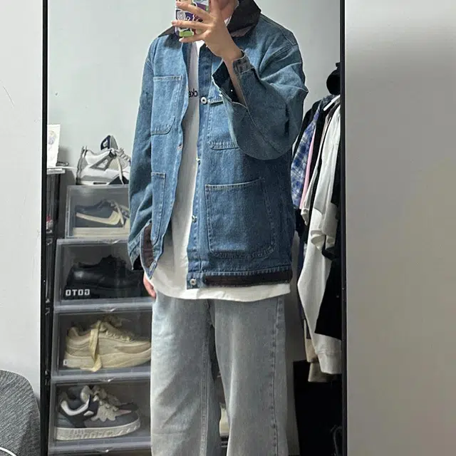 卡皮巴拉小黄豚 美式高街多口袋撞色翻领重工水洗做旧牛仔外套宽松舒适百搭休闲潮流街头嘻哈高级设计感夹克 男女同款 蓝色