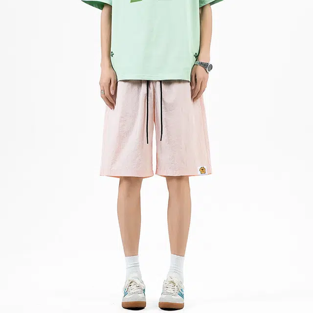 卡皮巴拉小黄豚 美式多巴胺色系基础款纯色凉感尼龙沙滩裤简约肌理感轻薄速干宽松舒适百搭运动篮球裤冰丝防晒五分休闲短裤 男女同款