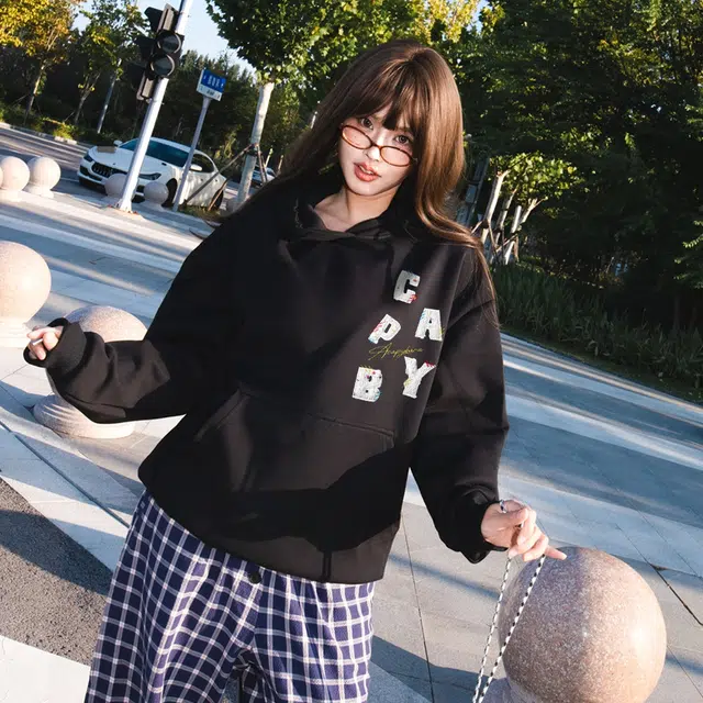 卡皮巴拉小黄豚 万针刺绣彩点小香风贴布重磅美式潮牌上衣高街设计感宽松日常百搭休闲春秋薄款国潮连帽卫衣 男女同款