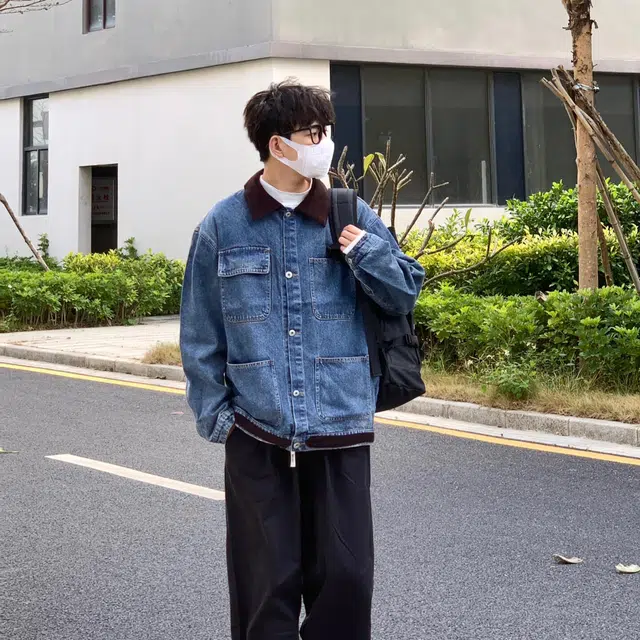 卡皮巴拉小黄豚 美式高街多口袋撞色翻领重工水洗做旧牛仔外套宽松舒适百搭休闲潮流街头嘻哈高级设计感夹克 男女同款 蓝色