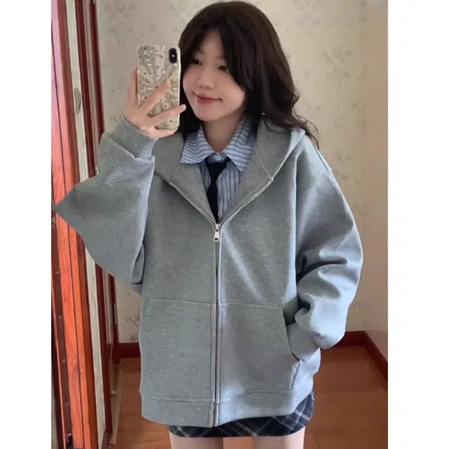 帝狼牛 美式复古连帽早秋宽松慵懒外套卫衣 女款