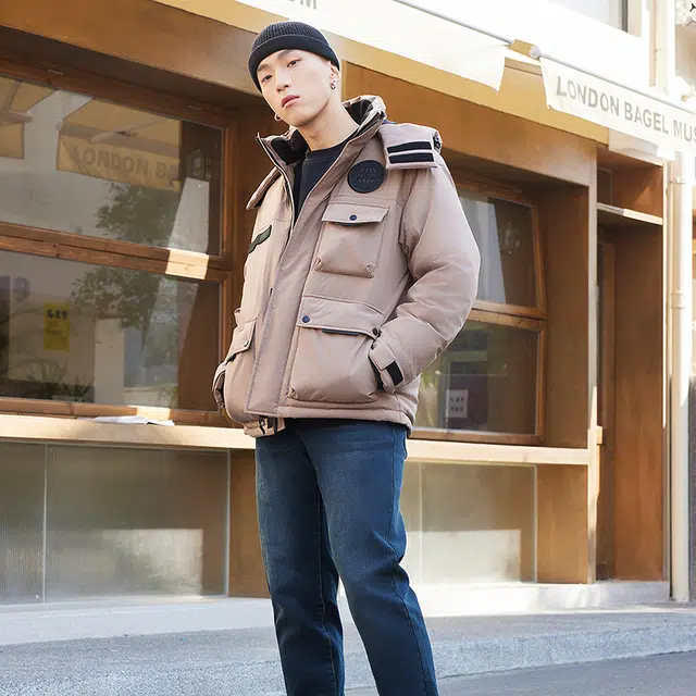 美特斯邦威 宽松连帽潮流百搭工装保暖羽绒服 男款