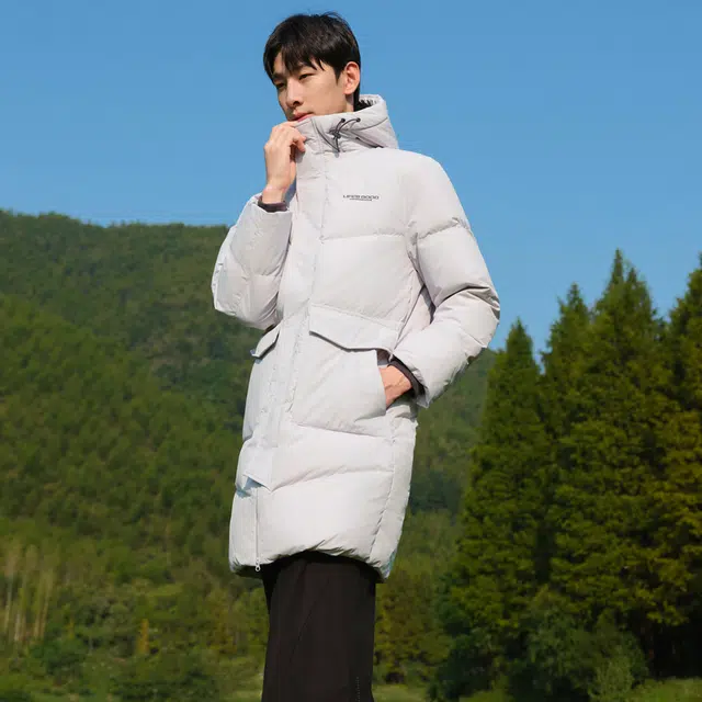 美特斯邦威 冬季设计感连帽中长款保暖羽绒服 男款