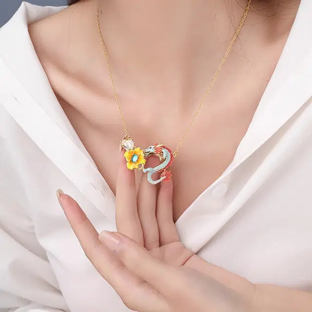 珐瑞雅 生肖龙新中式国风 人工宝石 项链 女款
