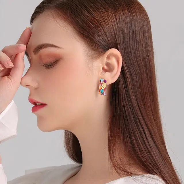 珐瑞雅 波浪形彩色油画 铜 耳环 女款