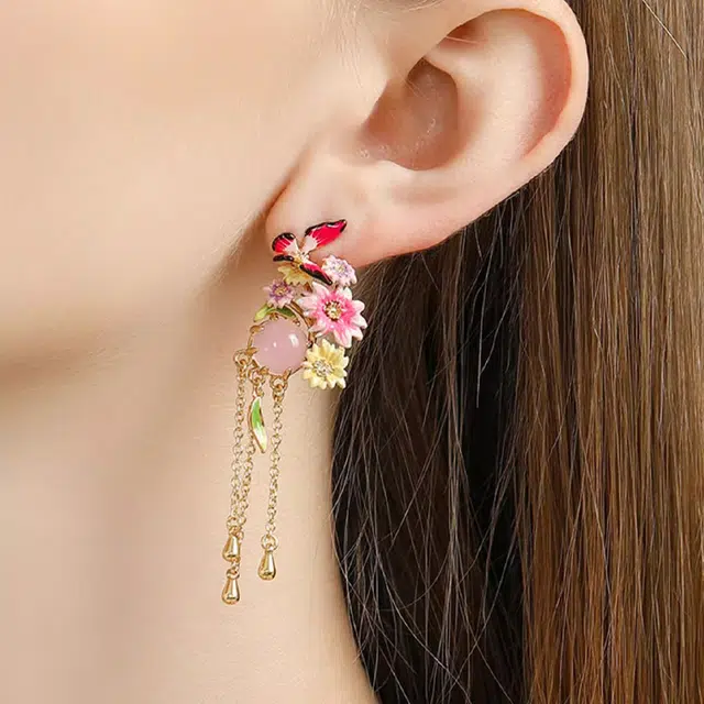 珐瑞雅 蝴蝶花朵 铜 耳环 女款