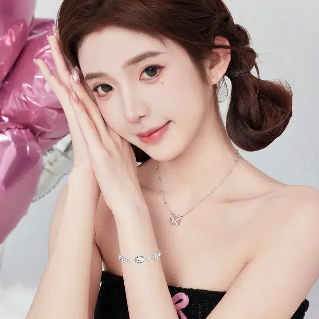 零误差 樱花甜美猫狗 少女感韩系卡通简约小众设计感 个性潮流粉嫩优雅百搭 足银 手链 女款
