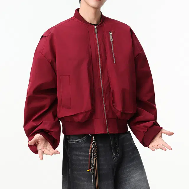 素杭 设计感拉链立领开衫外套潮流中性风宽松纯色简约短款日常休闲基础百搭夹克 男女同款