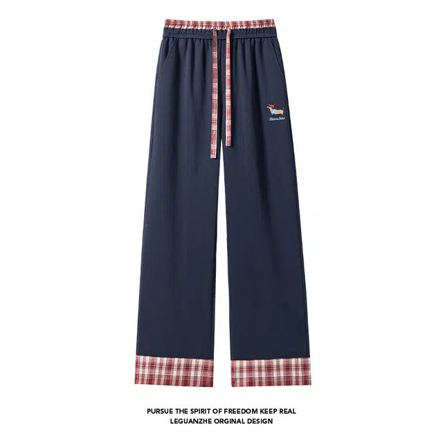 素杭 潮牌街头时尚扎染立领短款夹克衫外套搭配松紧腰刺绣格纹直筒阔腿长裤两件套休闲运动套装 男女同款