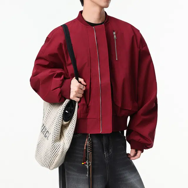 素杭 设计感拉链立领开衫外套潮流中性风宽松纯色简约短款日常休闲基础百搭夹克 男女同款