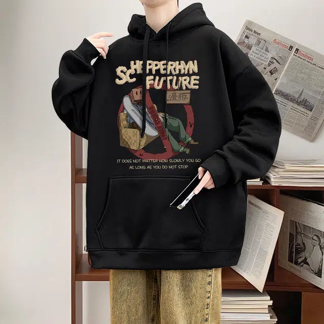 素杭 美式复古趣味卡通印花圆领落肩长袖外搭慵懒风基础百搭情侣款休闲卫衣 男女同款