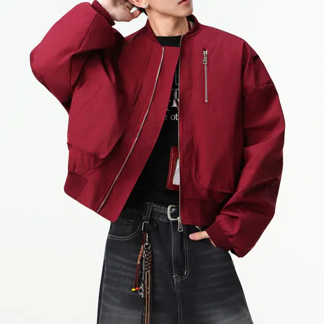 素杭 设计感拉链立领开衫外套潮流中性风宽松纯色简约短款日常休闲基础百搭夹克 男女同款