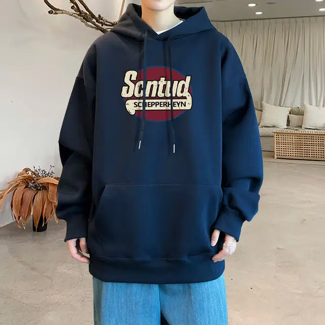素杭 美式复古趣味印花连帽套头外套潮流宽松大码加绒加厚日常基础百搭上衣情侣款卫衣 男女同款