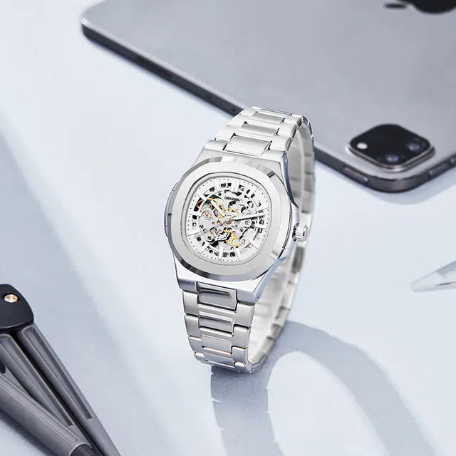 LIBER AEDON Skeleton Silver Dial Steel Bracelet