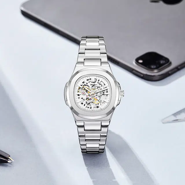 LIBER AEDON Skeleton Silver Dial Steel Bracelet