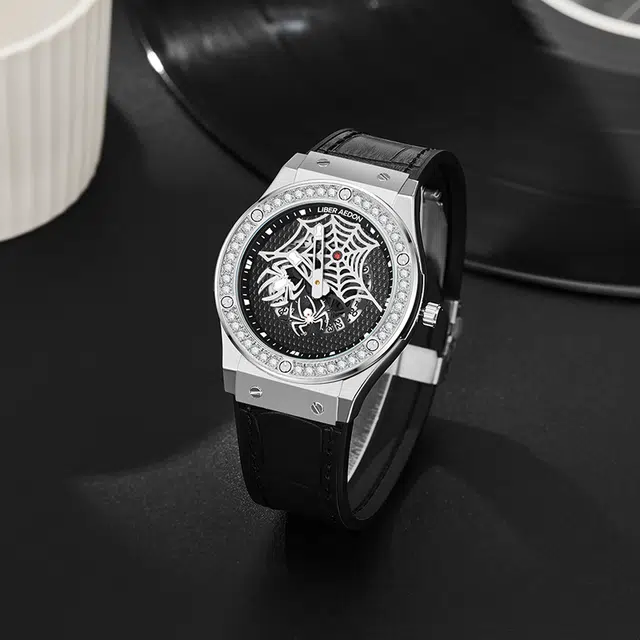 LIBER AEDON Quartz Leather Strap Watch Black Dial